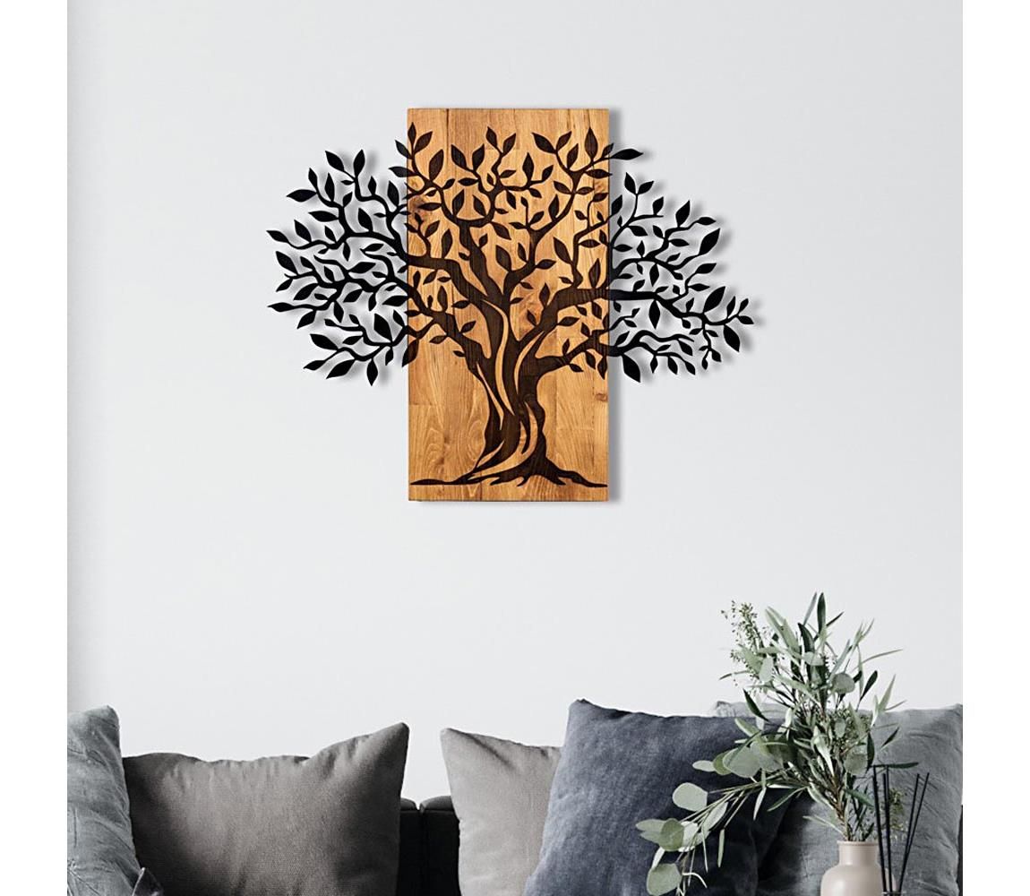 Nástenná dekorácia 72x58 cm strom drevo/kov