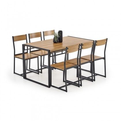 Jedálenský set Botisch - 6x stolička, 1x stôl (dub, čierna)