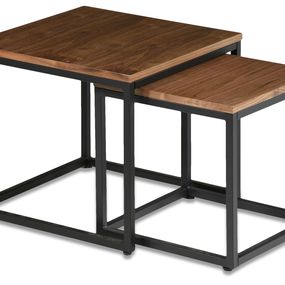 Estila Moderný set konferenčných stolíkov Vidar z dreva s čiernou kovovou podstavou štvorcový hnedý 50cm
