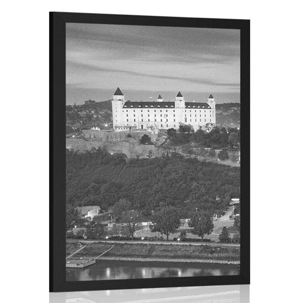 Plagát pohľad na Bratislavský hrad v čiernobielom prevedení - 30x45 black