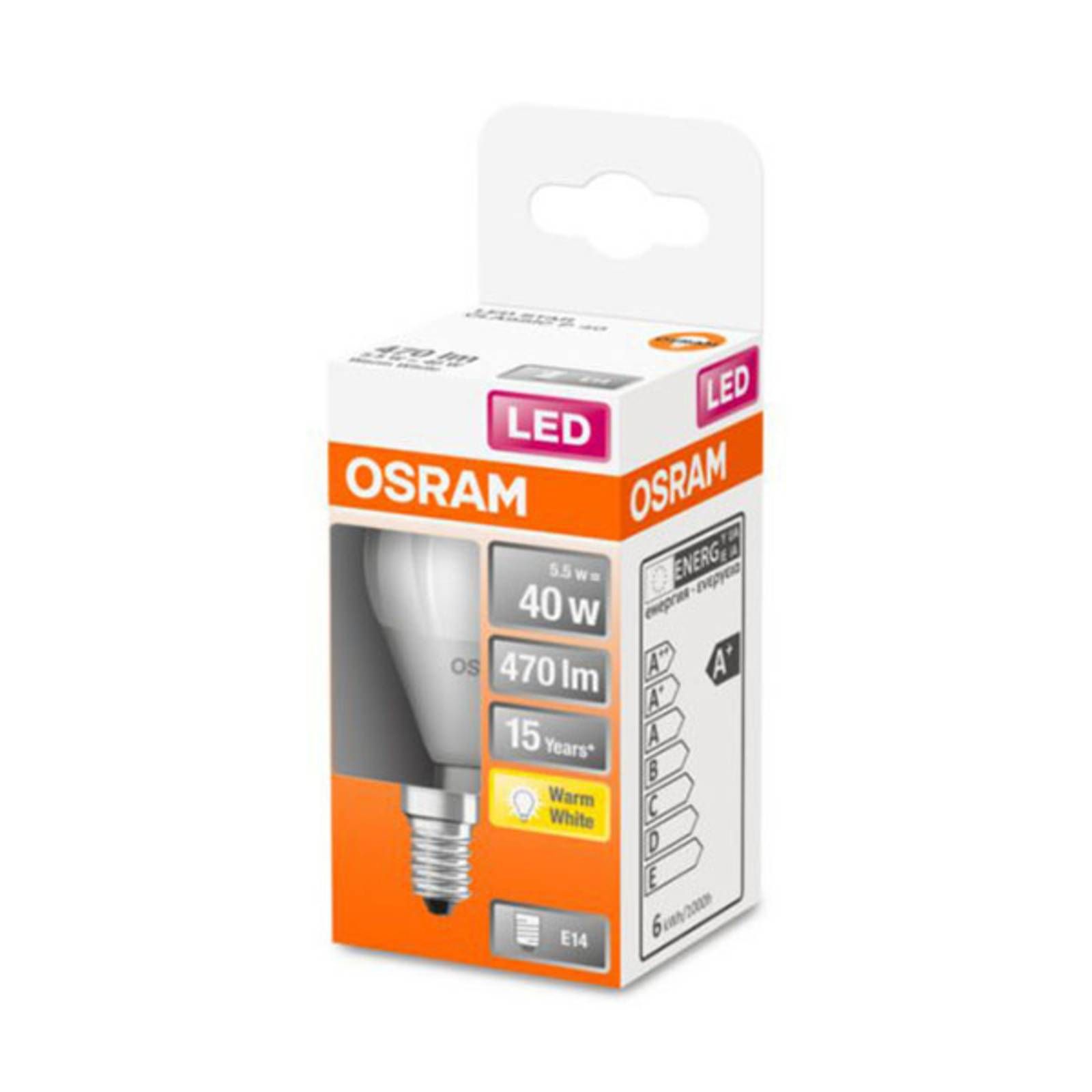 OSRAM kvapková LED E14 4, 9W 827 Star, matná, E14, 4.9W, Energialuokka: F, P: 8.2 cm