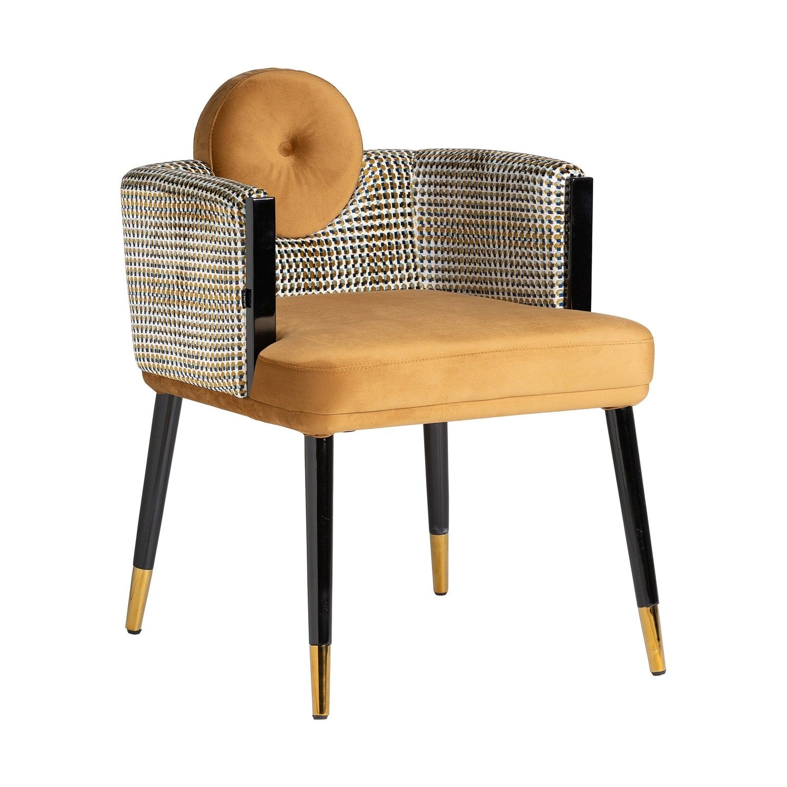 Estila Art-deco jedálenská stolička Brilon s prešívaným viacfarebným čalúnením s okrovou chrbtovou opierkou a čiernymi nožičkami 77cm