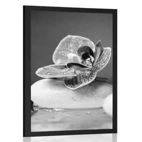 Plagát Zen kamene a orchidea v čiernobielom prevedení - 30x45 black