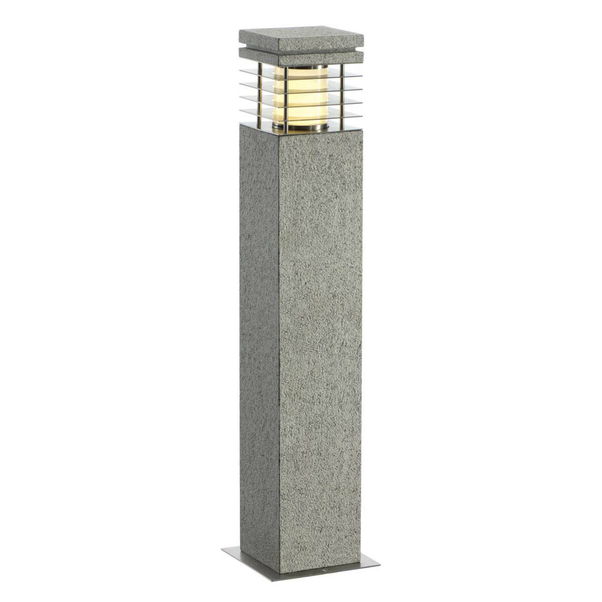 SLV BIG WHITE ARROCK GRANITE, venkovní stojací lampa, TC-(D,H,T,Q)SE, IP44, hranaté, žula, sůl a pepř, žula, D/Š/V 12/12/70 cm, max.