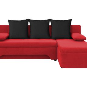Rohová sedačka Saline červená + čierne vankúše (1 úložný priestor, pena)