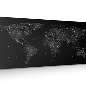 Obraz na korku mapa sveta s nočnou oblohou v čiernobielom prevedení - 120x60