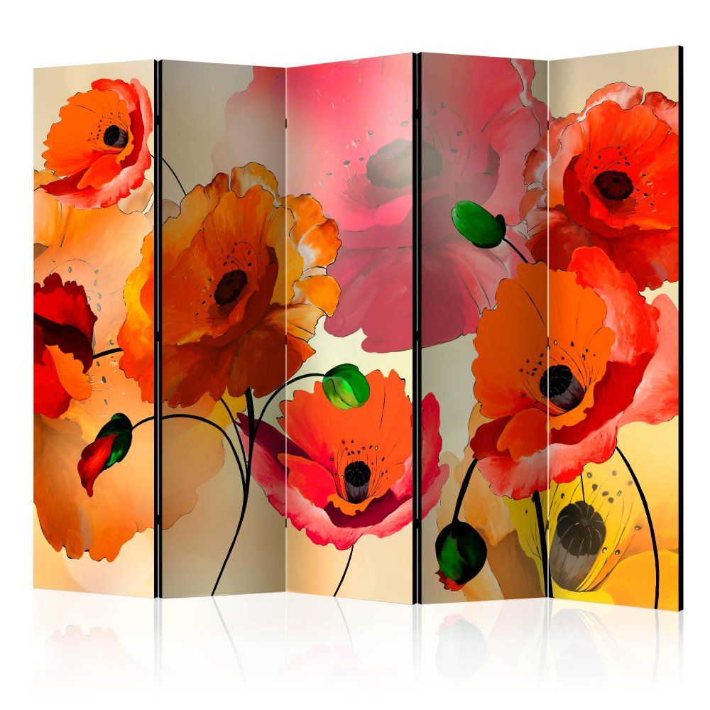 Paraván Velvet poppies Dekorhome 225x172 cm (5-dielny)