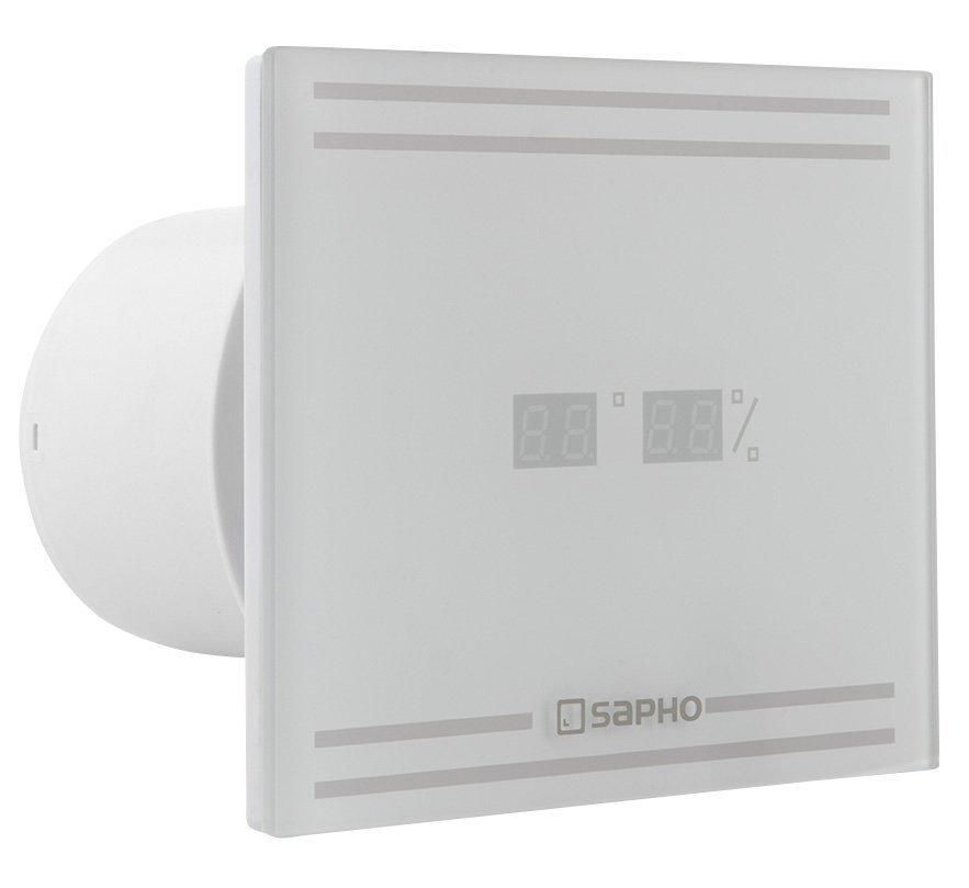 SAPHO - GLASS kúpeľňový ventilátor axiálny s LED displejom, 8W, potrubia 100mm, biela GS103