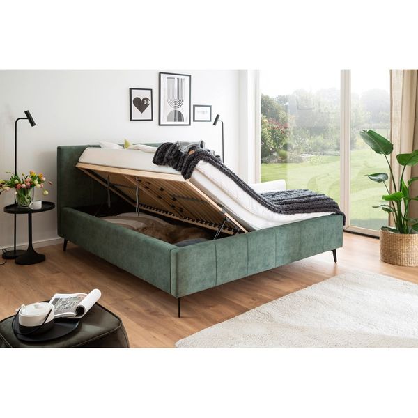 Zelená dvojlôžková posteľ s roštom a úložným priestorom Meise Möbel Lizzano, 160 x 200 cm