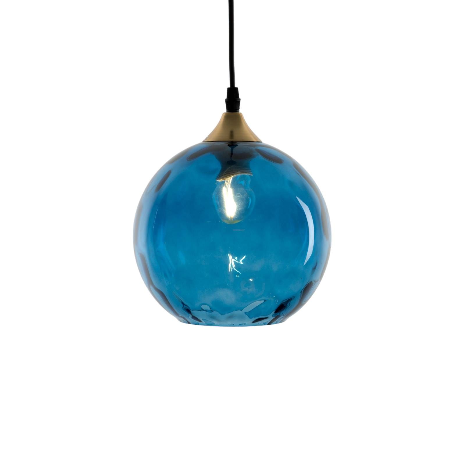 Holländer Závesné svietidlo Cagliari 1pl tienidlo sklo modrá, Obývacia izba / jedáleň, sklo, kov, textil, E27, 40W