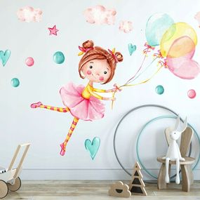 DomTextilu Krásna detská nálepka na stenu dievčatko s balónmi 80 x 160 cm 46191-216713  