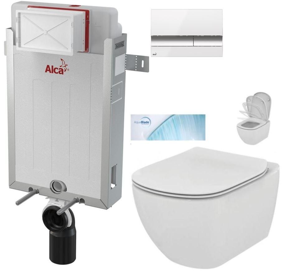 ALCADRAIN Renovmodul - predstenový inštalačný systém s bielym / chróm tlačidlom M1720-1 + WC Ideal Standard Tesi so sedadlom SoftClose, AquaBlade AM115/1000 M1720-1 TE1