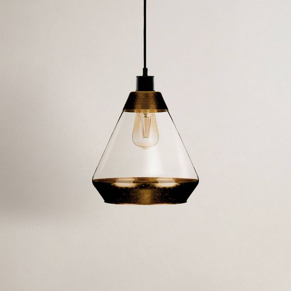 Euluna Závesná lampa Lonceng zo skla, dekór zlatá, Obývacia izba / jedáleň, sklo, kov, E27, 60W, K: 26cm
