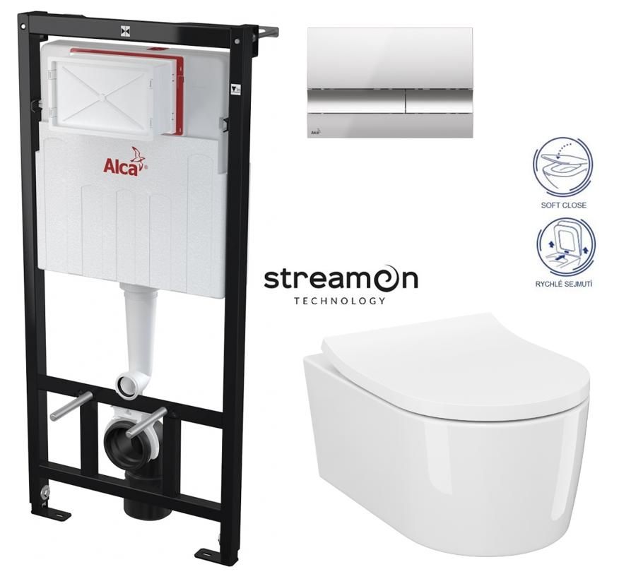 ALCADRAIN Alcadrain Sádromodul - predstenový inštalačný systém s chrómovým tlačidlom M1721 + WC CERSANIT INVERTO + SEDADLO duraplastu SOFT-CLOSE AM101/1120 M1721 IN1