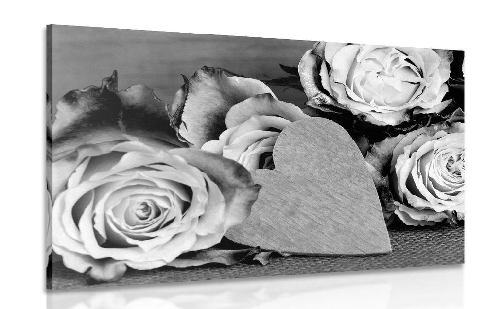 Obraz valentínske ruže v čiernobielom prevedení - 60x40