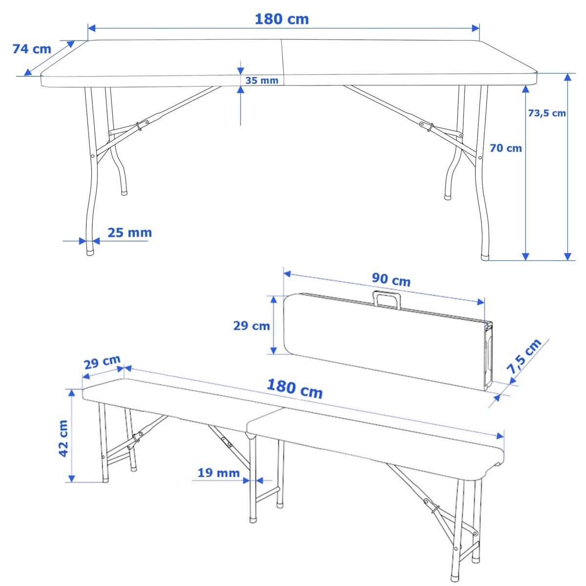 Cateringový set FETA stôl 180 cm + 2 lavice čierna