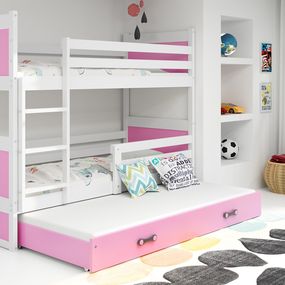 Poschodová posteľ s prístelkou RICO 3 - 160x80cm - Biely - Ružový
