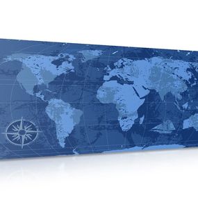 Obraz na korku rustikálna mapa sveta v modrej farbe - 120x60