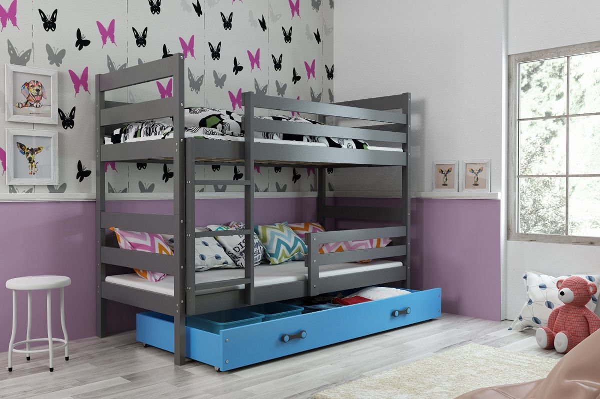 Poschodová posteľ ERIK 2 - 200x90cm - Grafitová - Modrá