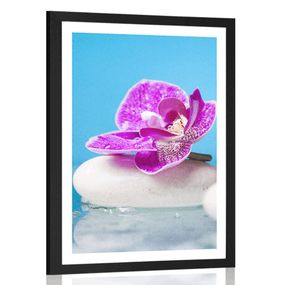 Plagát s paspartou orchidea a Zen kamene - 20x30 silver