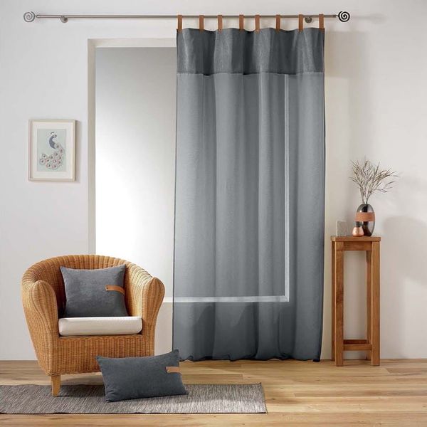 Štýlová sivá záclona s koženým zavesením 140x240 cm