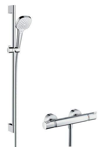 HansGrohe Croma Select E - Sprchová súprava Vario s termostatom, 3 prúdy, sprchová tyč 650 mm, biela/chróm 27081400