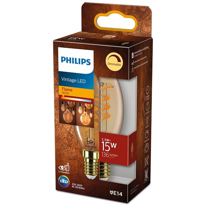 Philips 8719514315976 LED žiarovka Classic 2,5W / 15W | E14 | 136lm | 1800K | B35 - stmievateľná, zlatá