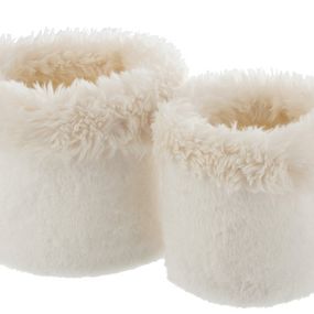 Sada 2 bielych chlpatých obalov na kvetináče Plush pots - Ø 27 * 25 cm