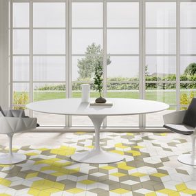 Estila Luxusný oválny jedálenský stôl Henning s bielou lesklou kovovou podstavou 200cm