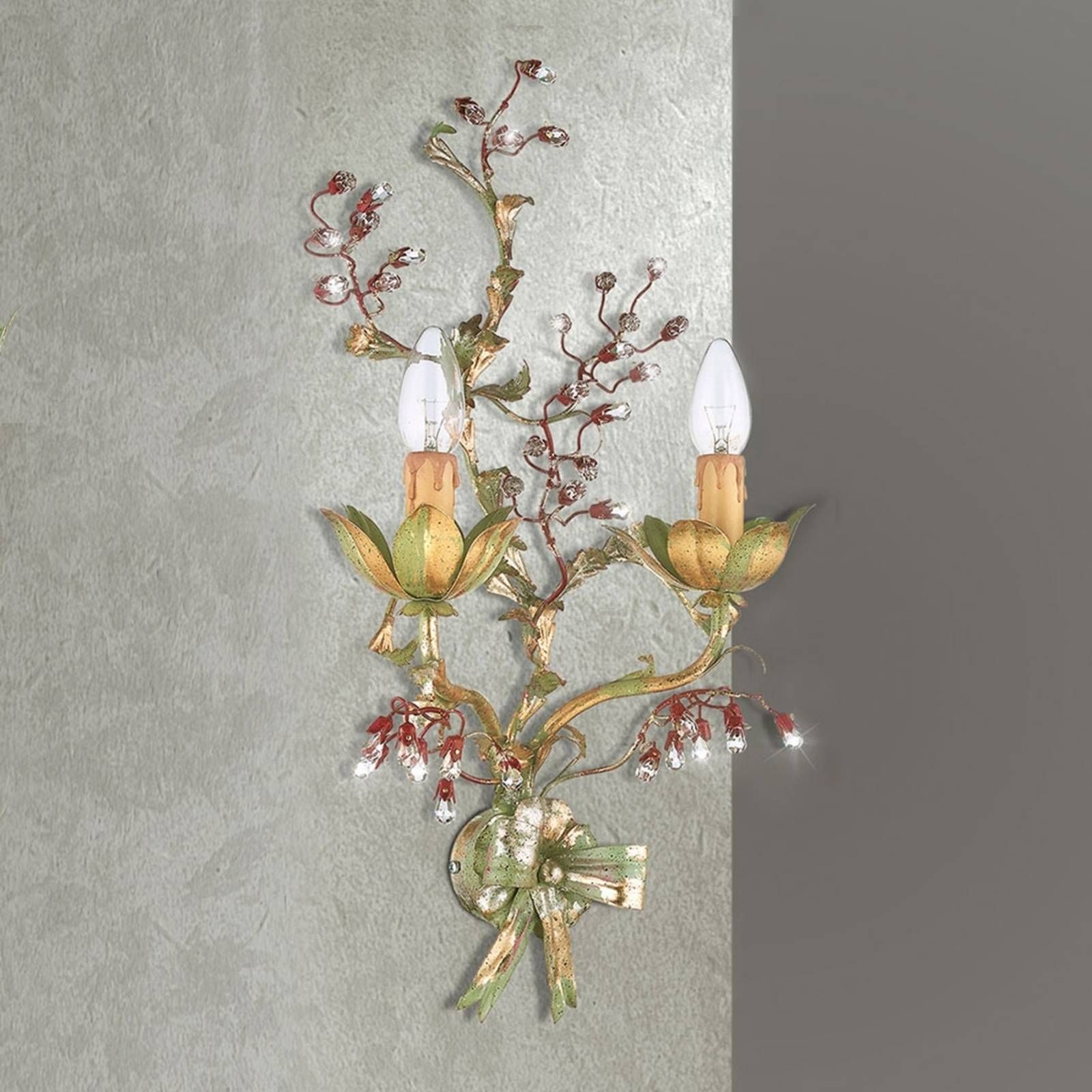 Ferro Luce Nástenné svietidlo Viticcio s kvetinovou ozdobou, Obývacia izba / jedáleň, kov, krištáľ Asfour, E14, 40W, L: 30 cm, K: 55cm