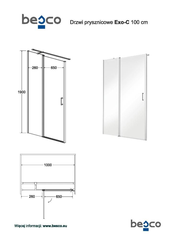 HOPA - Bezrámové sprchové dvere EXO-C - Farba rámu zásteny - Hliník chróm, Pevná stena - 80 cm, Rozmer A - 100 cm, Rozmer C - 190 cm, Smer zatváranie - Univerzálny Ľavé / Pravé, Výplň - Číre bezpečnostné sklo - 6 mm BCEXOC100CC + BCEXOCH80CC…