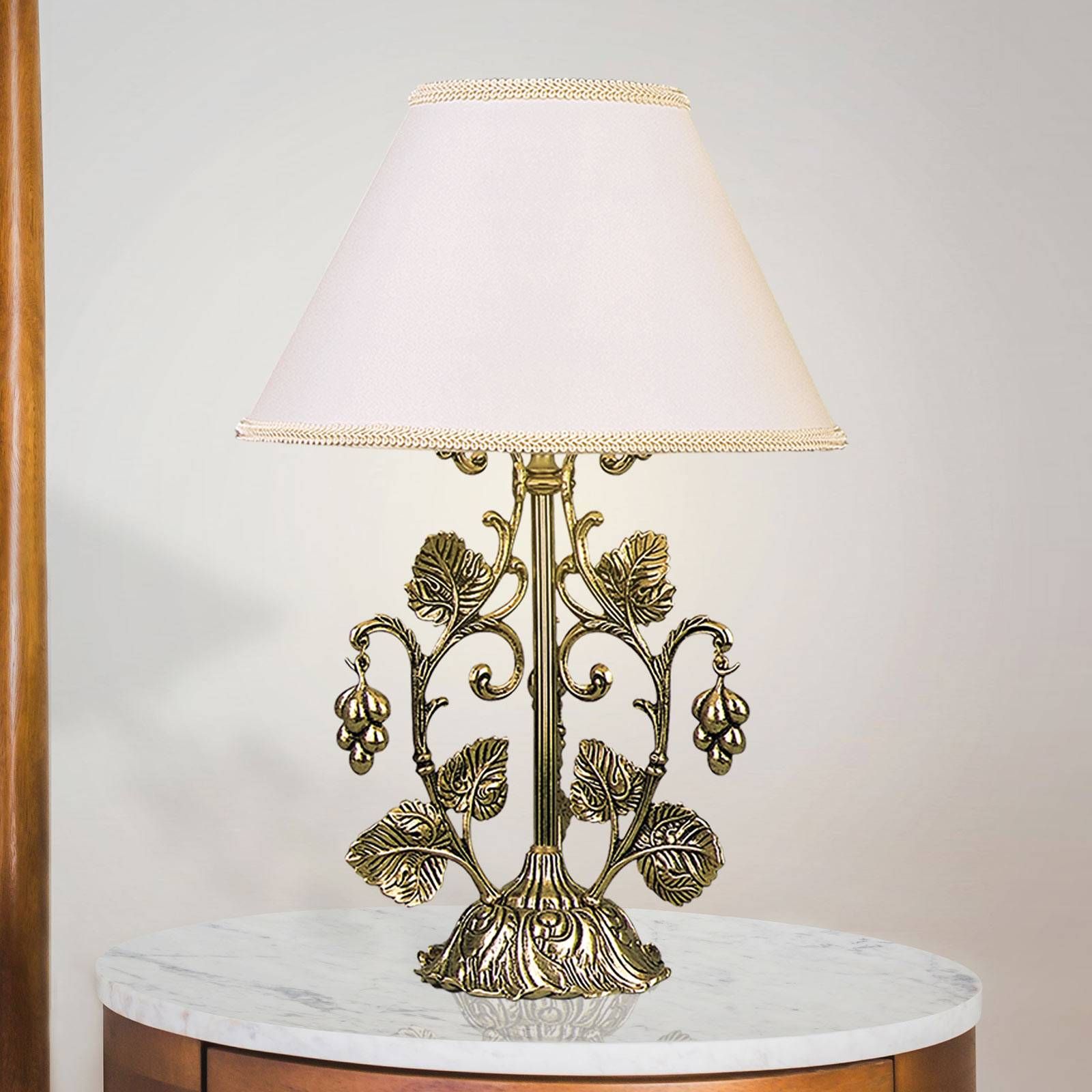 Riperlamp Stolná lampa Albero zlatá čiernená leštená, biela, Obývacia izba / jedáleň, mosadz, textil, E27, 10W, K: 43cm