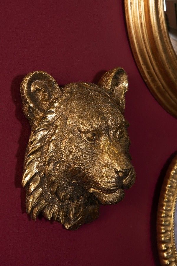 Zlatá nástenná dekorácia hlavy tigra - 17 * 8 * 19 cm