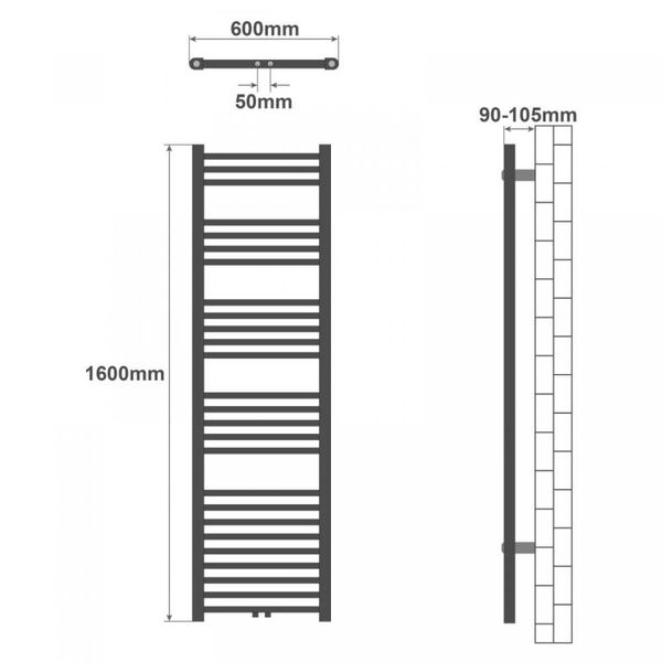 AQUAMARIN Vertikálny kúpeľňový radiátor, 1600 x 600 mm