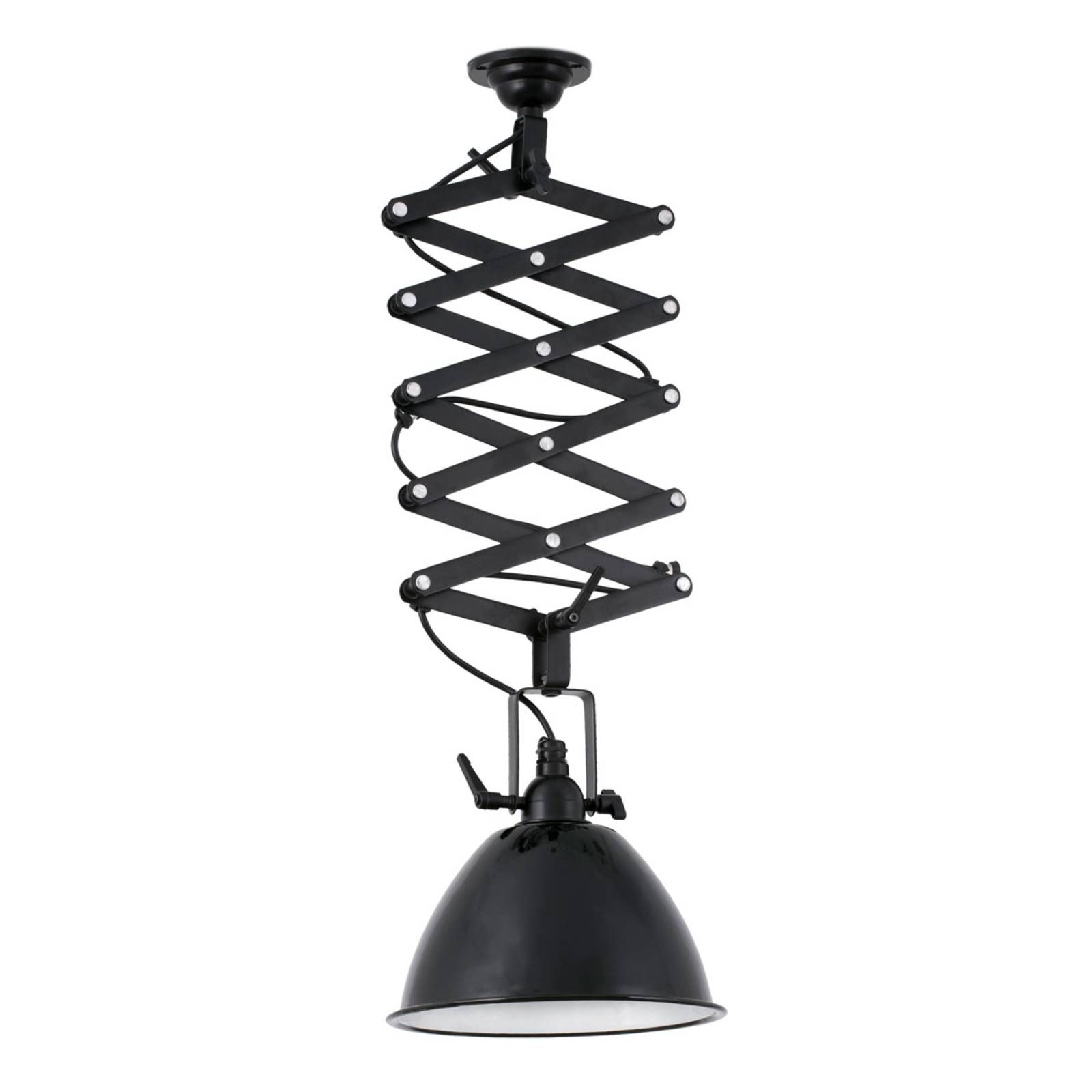 FARO BARCELONA Závesná lampa Mou, výškovo nastaviteľná v čiernej, Obývacia izba / jedáleň, kov, E27, 15W