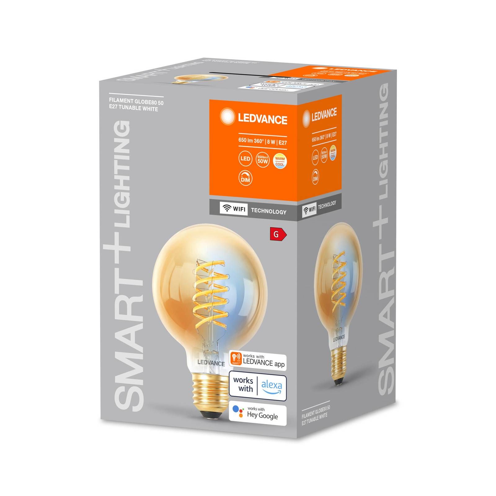 LEDVANCE SMART+ WiFi E27 8W LED G80 zlatá 822-850, sklo, E27, 8W, Energialuokka: G, P: 12 cm