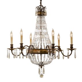 FEISS Bellini – visiaci luster s antickým efektom, Obývacia izba / jedáleň, kov, krištáľ, E14, 60W, K: 68.6cm