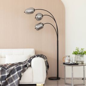 Lindby Gileos stojacia lampa dymové sklo, 3-pl., Obývacia izba / jedáleň, sklo, železo, E14, 10W, L: 60 cm, K: 175cm