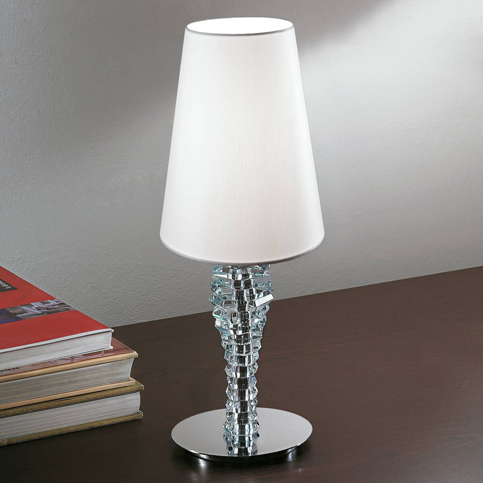 Lam Malá stolná lampa Crystal biela, Obývacia izba / jedáleň, kov, textil, K9 krištále, E14, 40W, K: 36cm