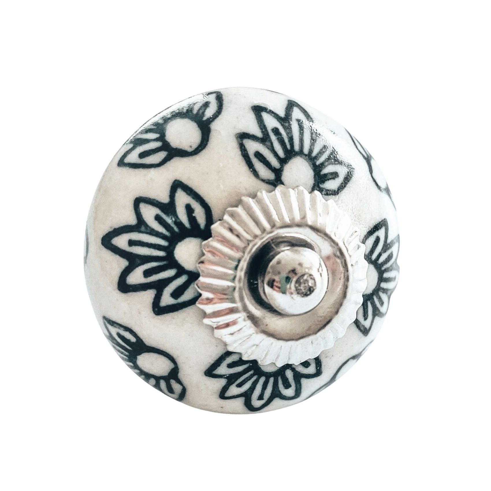 La finesse Porcelánová úchytka Off White/Dark Flowers 4,2 cm
