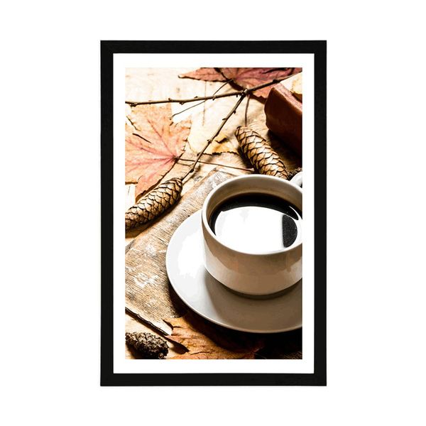 Plagát s paspartou šálka kávy v jesennom nádychu - 20x30 silver