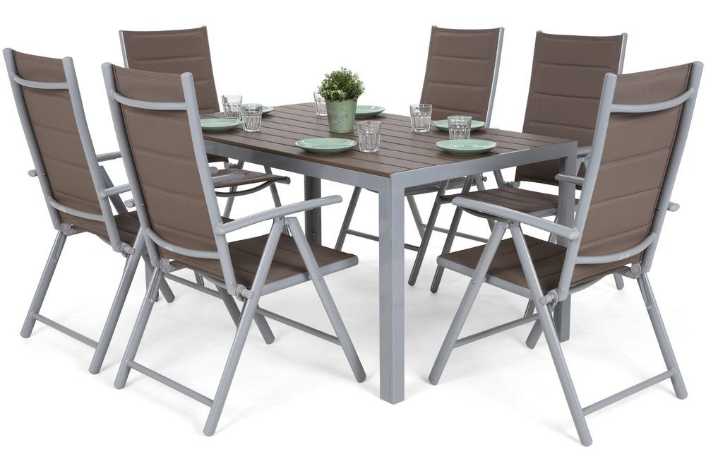 Home Garden Záhradný nábytok Ibiza so 6 stoličkami a stolom 150 cm, strieborná/taupe