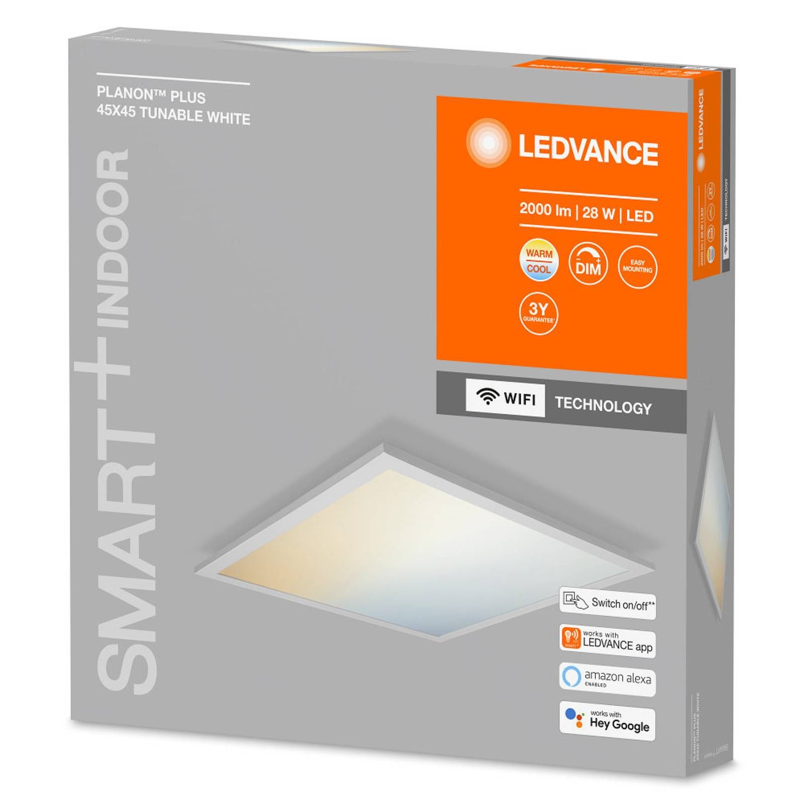 LEDVANCE SMART+ WiFi Planon Plus, CCT, 45 x 45 cm, Pracovňa / Kancelária, hliník, polymetylmetakrylát (PMMA), 28W, P: 45 cm, L: 45 cm, K: 5.6cm
