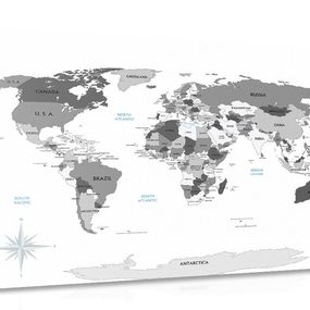 Obraz čiernobiela mapa s modrým kontrastom