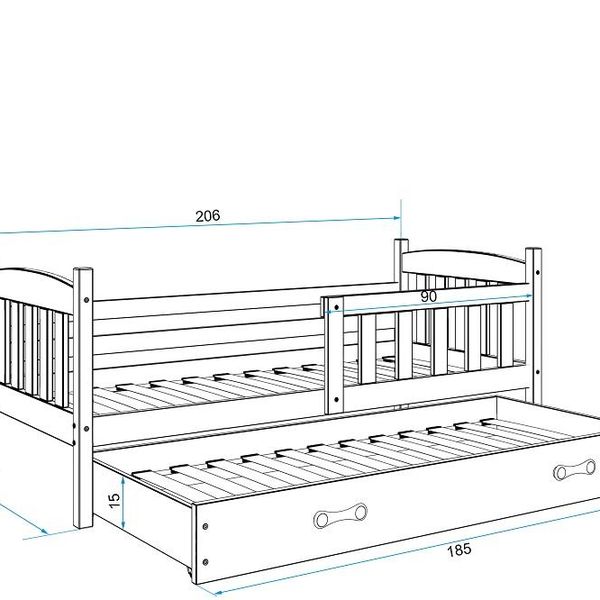 Posteľ s prístelkou KUBO 2 - 200x90cm Biely - Zelený