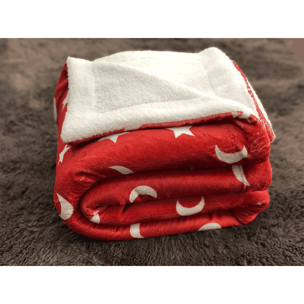Obojstranná baránková deka, oxy fire červená/biela/vzor, 150x200, NAVO