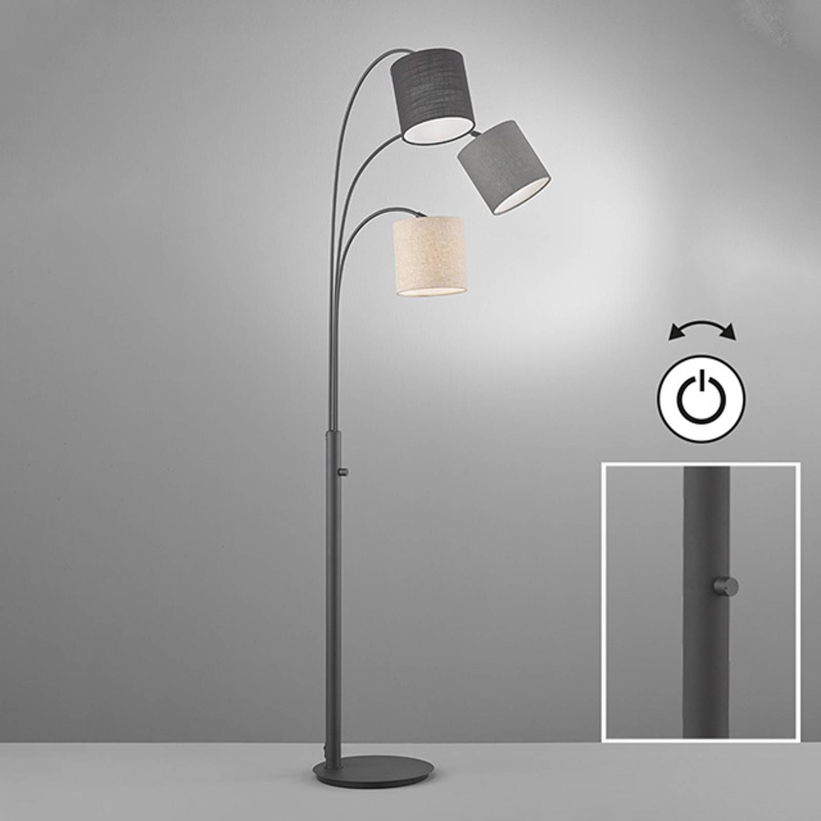 FISCHER & HONSEL Stojaca lampa Shade, piesková/sivá/čierna, 3-pl., Obývacia izba / jedáleň, kov, ľan, E27, 40W, K: 186cm