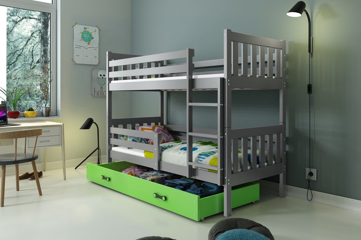 Poschodová posteľ CARINO - 190x80cm - Grafitová - Zelená