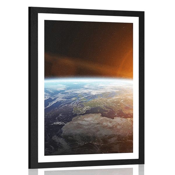 Plagát s paspartou pohľad na planétu z vesmíru - 20x30 black