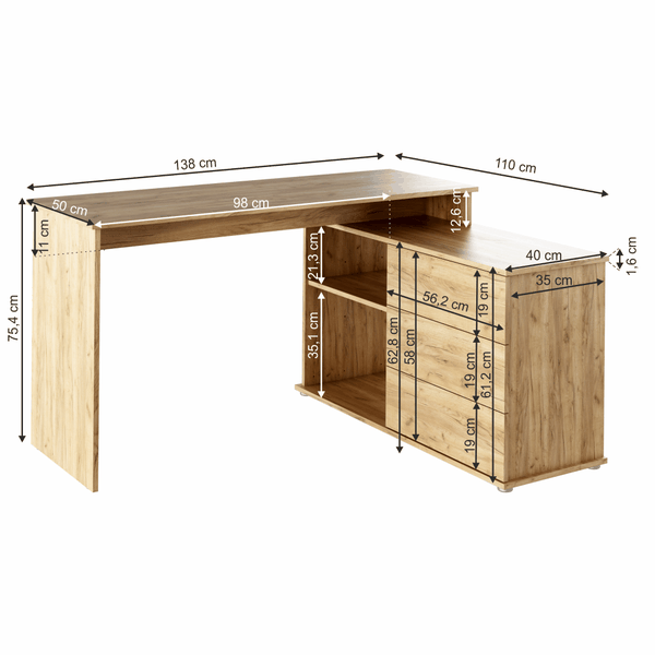 Univerzálny rohový PC stôl, dub artisan, TERINO